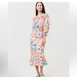 Saloni Grace Pink Floral Midi Dress NWOT